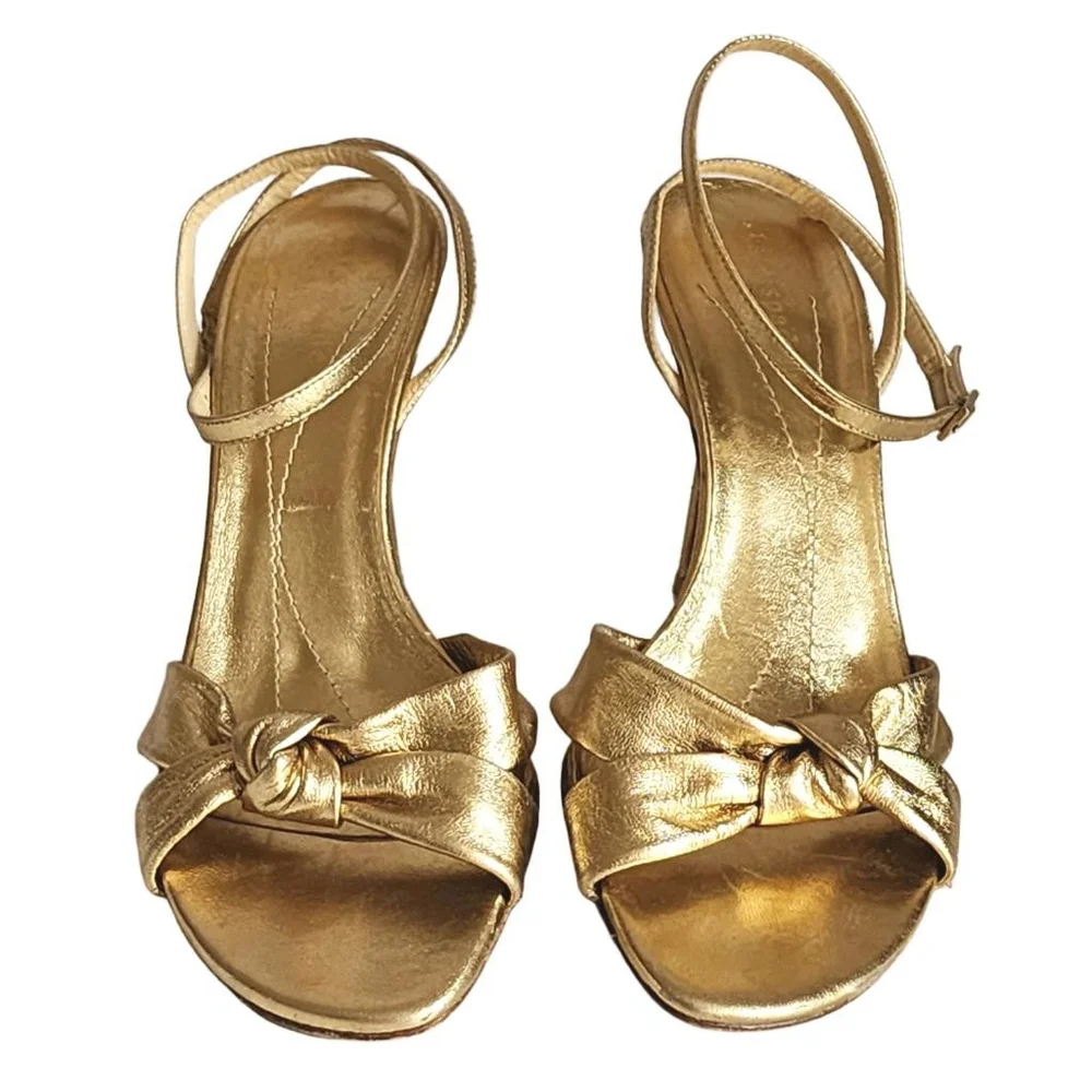 KATE SPADE Loupe Ankle Strap Gold Metallic Leather Sandals Size 7.5 - Picture 3 of 8